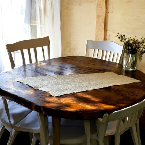 Hand-Crocheted Cream Cotton Table Runner 68" X 18" Floral Pattern Thick Thread - Picture 2 of 9